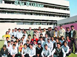 Students of the mass communication department of Government College, Kaithal, who visited The Tribune office in Chandigarh