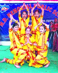 Students of MD Memorial Public School present dance item during a function in Jalandhar