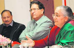 Asha Swaroop, Himachal chief secretary, chairs a technical session during a workshop on Centre-state relations in Chandigarh on Wednesday. 