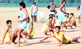 A kho-kho match in progress on the PU ground in Chandigarh on Wednesday.