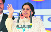 BSP chief Mayawati addresses an election rally in Jammu on Wednesday.