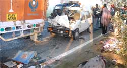The ill-fated car that rammed into a truck in Moga