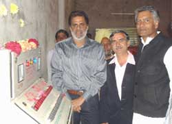MLA Sunil Jakhar (extreme right) and SDM N.S. Brar (left) inaugurating a kinnow grading plant in a village near Abohar