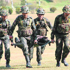 A mock Army drill in progress at Anadale near Shimla on Friday.