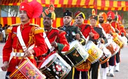 Members of a participating team performing on the concluding day of the three-day Chetak Corps Pipe Band Competition held at Bathinda Military Station