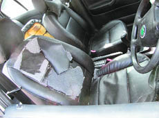 The interior of Parteeks car which was damaged when attackers fired at him in Gurgaon on Friday evening.