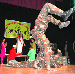 Boys performing during a cultural function organised by the Nankhadi Students Association in Shimla on Saturday.