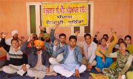 Members of the local unit of the Unemployed B.Ed Teachers Front holding a meeting at Teachers Home in Bathinda on Sunday, in support of thier several demands, including jobs. 