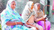 Women with I-cards wait for their turn to cast vote at a polling booth in Dhanas on Sunday.
