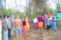 Residents protest against the joint inspection of a piece of government land in the Chambi area, near Sundernagar. 