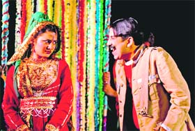 Artists stage the play Saiyyan Bhaye Kotwal at Abhinav Theatre in Jammu