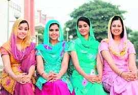 (From left) Supreet Kaur Malhi (USA), Harmanjot Kaur (Australia), Gurpreet Kaur Khaira (Canada) and Manpreet Kaur Dhaliwal (New Zealand) who will take part in the finals of Miss World Punjaban-2008 in Ludhiana. Photo: Rajesh Bhambi