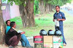 Vendors sell helmets without ISI mark in Chandigarh.