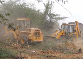 Trees being felled to build a dumping station at Bandhwari village in Gurgaon