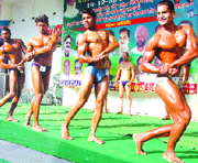 Praticipants strike a pose during the Deedar Singh memorial bodybuilding championship in Jalandhar on Sunday.