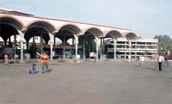 Canteen workers and shopkeepers playing cricket in the main bus stand as the Punjab Roadways staff observed a strike in Moga on Wednesday. 