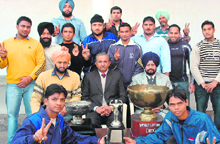 The team of Multani Mal Modi College that won the Punjabi University Inter-College Championship, in Patiala on Wednesday.