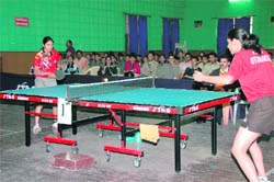 A match in progress at the 9th Uttarakhand State Table Tennis Championship in Dehradun on Wednesday. 