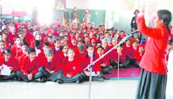 A student of GMT Public School recites during a contest