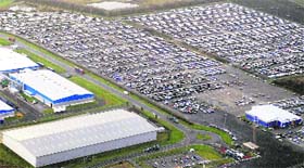 Nissan cars stand outside the companys factory in Washington, northern England