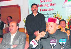 Chief Minister Prem Kumar Dhumal during a pressconference in Shimla