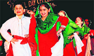 Students of St Xavier School give a performance during the annual day celebrations in Jammu on Thursday.