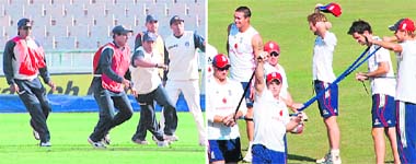 Both the teams warming up on Thursday for the second Test at PCA Stadium in Mohali