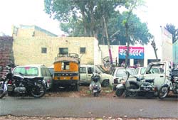 A view of Chheharta police station built in the middle of the road in Amritsar. 