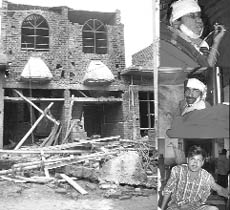 The front portion of the building that collapsed in Baltana on Saturday; the injured person.