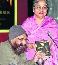 Gursharan Kaur releases a book Songs of the Gurus from Nanak to Govind Singh, which is translated by Khushwant Singh and Illustrated by Arpana Gaur (not in the picture), at a function in New Delhi