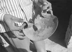 The badly damaged 'tawa'