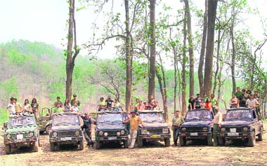 Tourists at Dikala tourism zone at Corbett National Park in Uttarakhand.