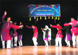A dance troupe performs at Kalibari Hall in Shimla on Monday.