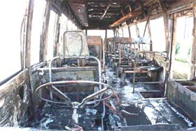 The mini bus that caught fire at Sector-37 in Gurgaon on Tuesday morning