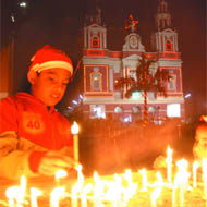 The illuminated Sacred Heart Cathedral on Christmas Eve in New Delhi on Wednesday.