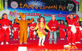 Students of Him Academy Public School perform during the annual function of the school at Town Hall in Hamirpur on Wednesday.