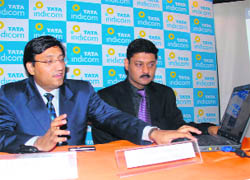 Chief operating officer, Tata Teleservices Limited, Punjab and Himachal, T.P.S. Walia addresses a press conference in Shimla on Wednesday. 