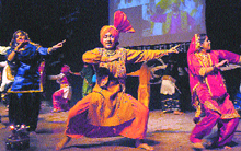 Students of Apeejay School perform during a function in Jalandhar.
