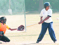 A baseball match in progress in Chandigarh on Friday.