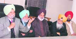 Dr SS Johal addresses a seminar organised by Renaissance Society at Pensioners Bhawan in Ludhiana