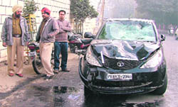 The badly damaged car after the accident