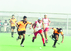 A match in progress in the Punjab Hockey League organised at Punjab Agricultural University in Ludhiana