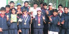 Delhi team after winning the 4th Junior National Soft Tennis Championship on Sunday.