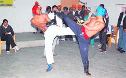 A kickboxing match in progress at Jagraon on Sunday. 
