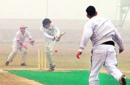A batsman plays a shot during a match between Sutlej Club and Youngster Club at Balloke on Sunday. 