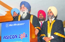 Chief Minister Parkash Singh Badal addresses delegates during the inaugural ceremony of ASICON 2008 in Ludhiana