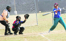 A baseball match in progress in Chandigarh on Monday.