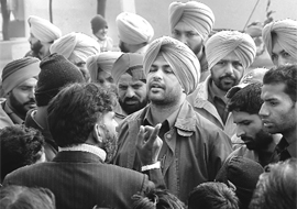 The police stops members of the Christian community to enter church following a conflict between Christian and Hindu organisations in Rajpura.