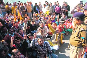 Villagers under the Arcadia Gram Sabha protest against non- disbursal of widow pension in Dehradun