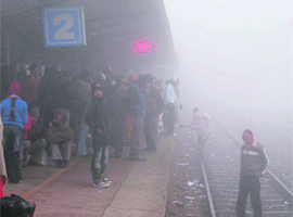 Passengers had to wait for long at the Gurgaon railway station on Monday as many trains got delayed due to fog.